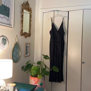 Plus Size Black Striped Cropped Jumpsuit